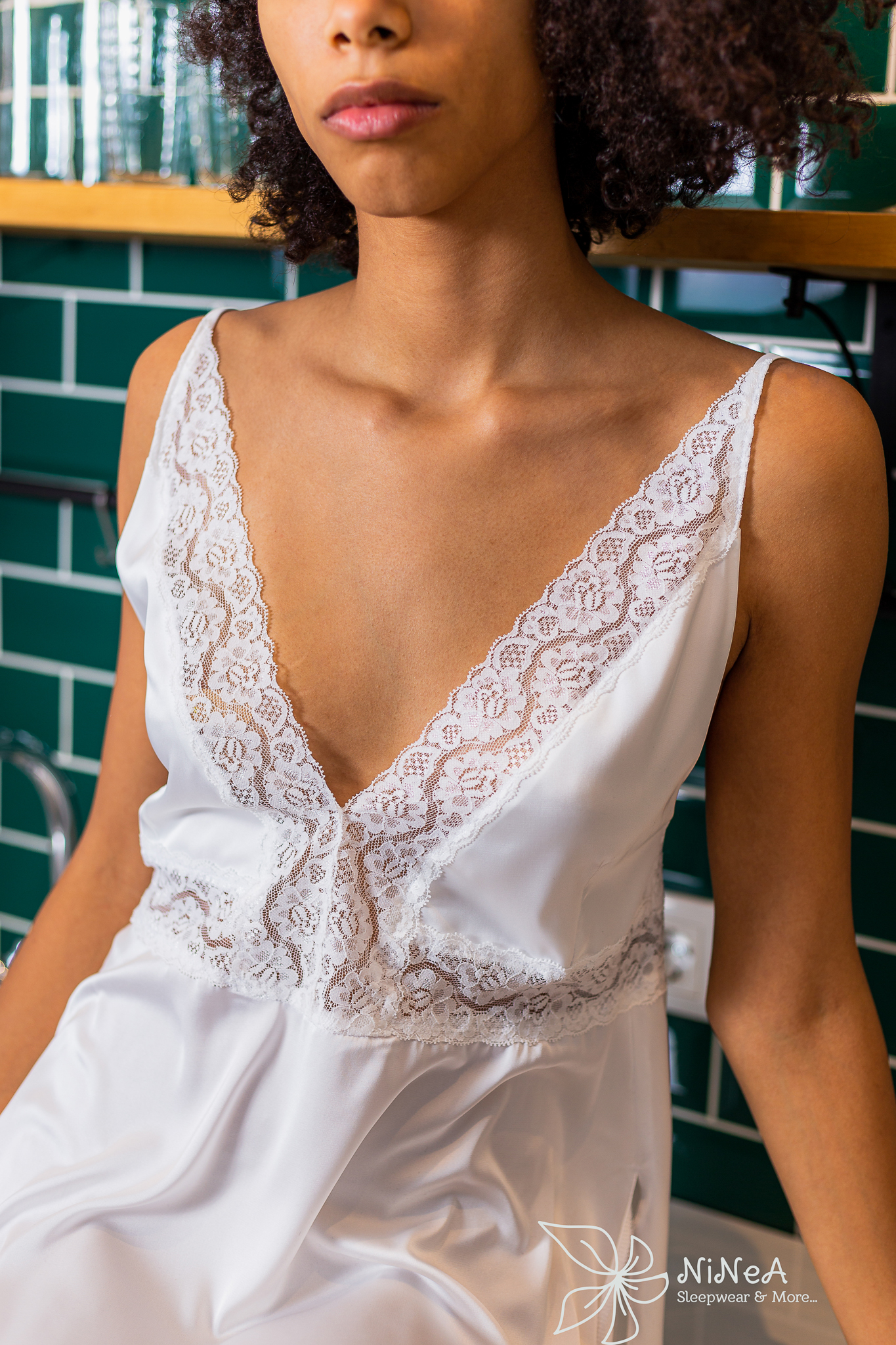 white  Peignoir with lace 